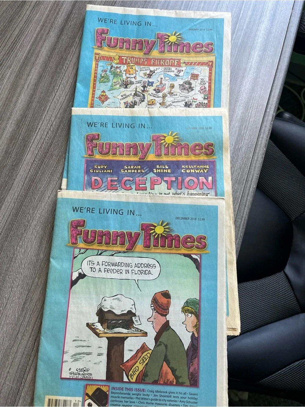 Lot of 3 - Funny Times Newspapers- Comics- Oct, Dec 2018 Jan 2019